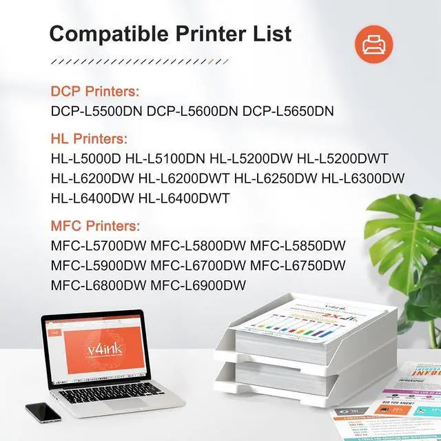 Alt view image 2 of 6 - v4ink DR820 Compatible Drum Replacement for Brother DR820 DR-820 Drum Unit use with HL-L6200DW L6200DWT L5100DN L5200DWT L5200DW L6300DW MFC-L5900DW L6700DW L5800DW L5700DW DCP-L5500DN Printer 2 Packs