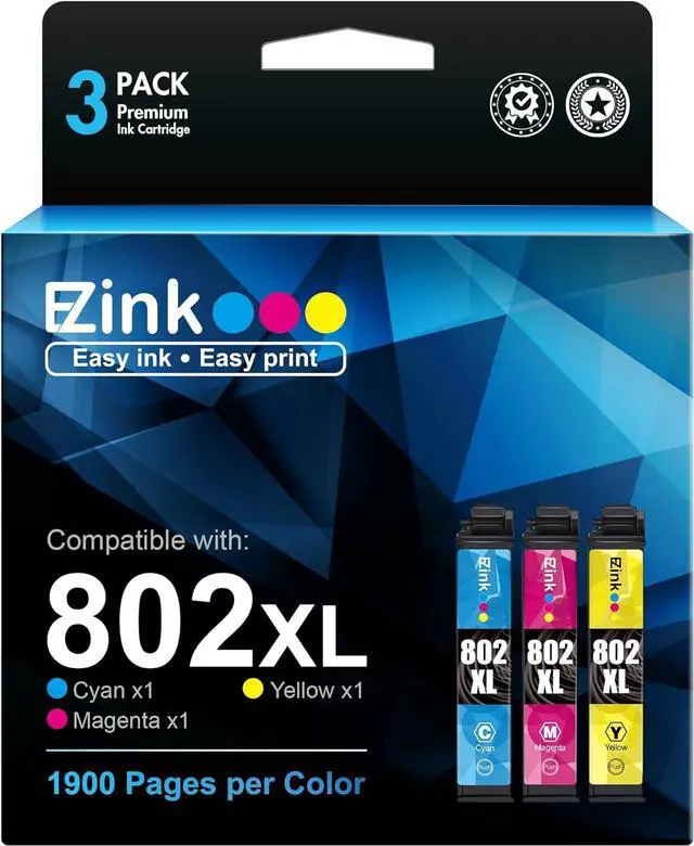 Main image of E-Z Ink (TM) Remanufactured Ink Cartridge Replacement  802XL 802 T802XL T802 to use with Workforce Pro WF-4740 WF-4730 WF-4720 WF-4734 EC-4020 EC-4030 (1 Cyan, 1 Magenta, 1 Yellow)