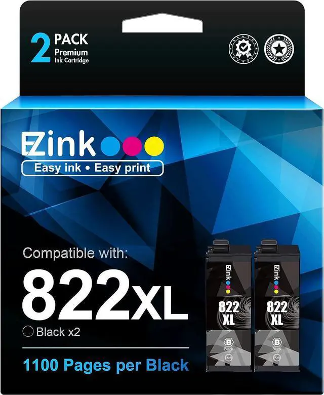 Main image of E-Z Ink(TM Remanufactured Ink Cartridge Replacement 822 822XL T822 T-822 to use with EPSON Workforce Pro WF-3820 WF-4820 WF-4830 WF-4833 WF-4834 Printer (2 Black)
