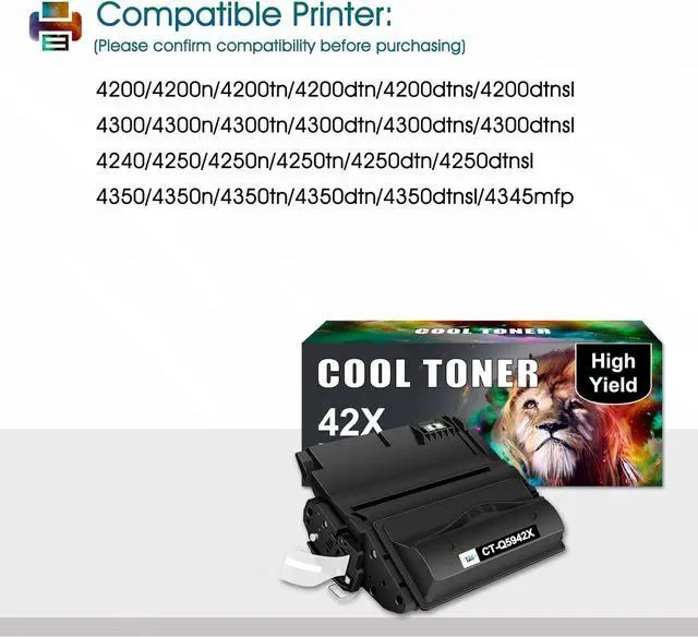 Alt view image 2 of 6 - Cool Toner Compatible Toner Cartridge Replacement  42X Q5942X Q1338A Q5942  4250TN 4250N 4250DTN 4350N 4350TN 4350DTN Printer-1PK