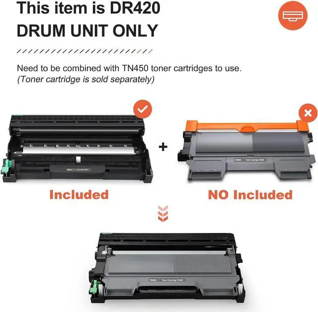 Alt view image 2 of 6 - v4ink Compatible TN450 Toner Cartridge and DR420 Drum Replacement for Brother TN450 TN420 DR420 Toner Drum Set for Brother HL-2270dw HL-2280dw HL-2230 HL-2240d MFC-7240 MFC-7360n MFC-7860dw Printer