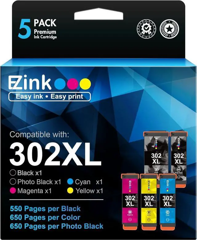 Main image of E-Z Ink (TM Remanufactured Ink Cartridge Replacement  302XL 302 T302XL T302 to use with Expression Premium XP-6000 XP6000 XP-6100 Printer (5 Pack)