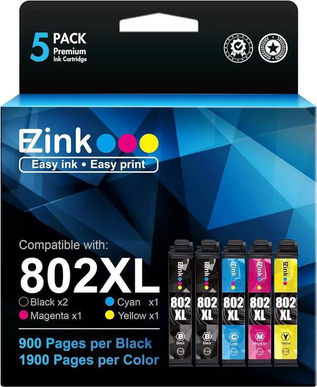 Main image of E-Z Ink (TM Remanufactured Ink Cartridge Replacement  802XL 802 T802XL T802 to use with Workforce Pro WF-4740 WF-4730 WF-4720 WF-4734 EC-4020 EC-4030 (2 Black, 1 Cyan, 1 Magenta, 1 Yellow)
