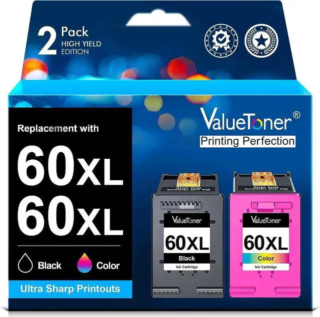 Main image of Valuetoner Remanufactured 60XL Ink Cartridge Combo Pack Color and Black Replacement 60 60XL High Yield  PhotoSmart D110 C4680C 4780 Deskjet D2680 F2430 F4210 Envy 110 120 Printer (2 Pack)