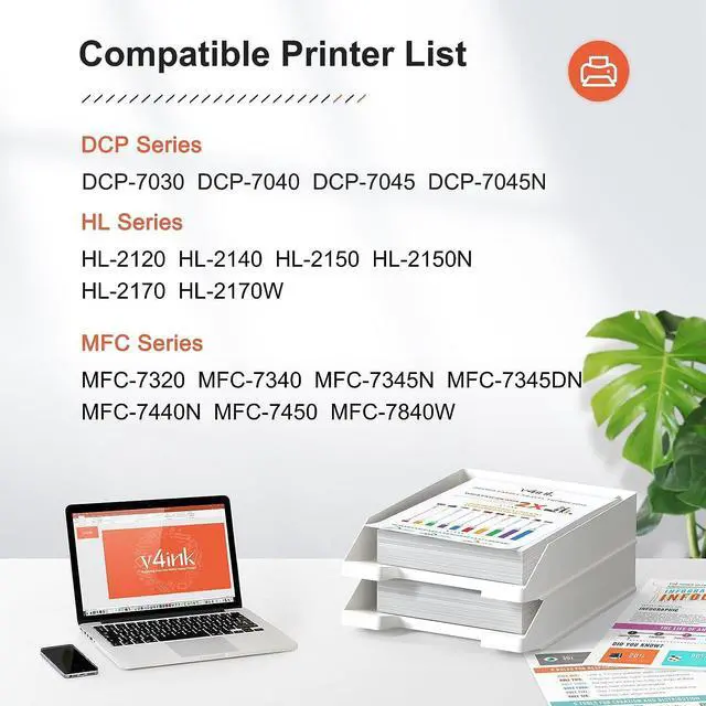 Alt view image 2 of 7 - v4ink Compatible Drum+Toner Replacement  DR360 TN360 (1Drum + 2Toner) Work with DCP7030 DCP7040 DCP7045 HL2120 HL2140 HL2150 HL2170 MFC7320 MFC7340 MFC7345 MFC7440 MFC7445 MFC7450 MFC7840