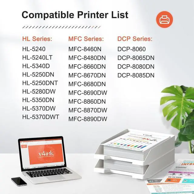 Alt view image 2 of 6 - v4ink 4-Pack Compatible Toner Cartridge Replacement for Brother TN580 TN620 TN650 High-Yield work with HL-5240 HL-5250 HL-5340 HL-5370 MFC-8460 MFC-8480 MFC-8680 MFC-8690 MFC-8860 MFC-8890 Series