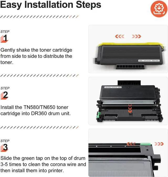 Alt view image 5 of 6 - v4ink 4-Pack Compatible Toner Cartridge Replacement for Brother TN580 TN620 TN650 High-Yield work with HL-5240 HL-5250 HL-5340 HL-5370 MFC-8460 MFC-8480 MFC-8680 MFC-8690 MFC-8860 MFC-8890 Series