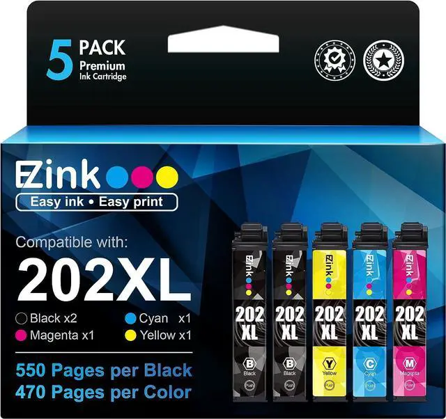Main image of E-Z Ink (TM Remanufactured Ink Cartridges Replacement  202 XL 202XL T202XL for Expression Home XP-5100 Workforce WF-2860 Printer Tray (2 Black, 1 Cyan, 1 Magenta, 1 Yellow)