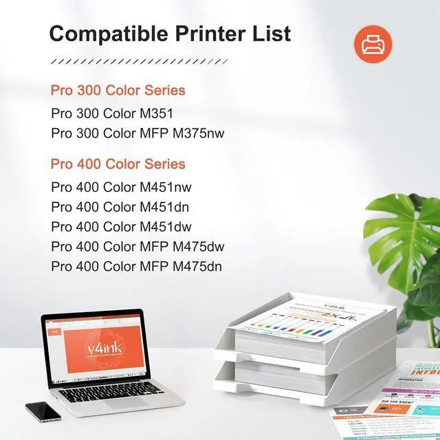 Alt view image 2 of 7 - v4ink 5PK Remanufactured Toner Cartridge Replacement for HP 305X CE410X 305A CE410A CE411A CE412A CE413A Toner High Yield for HP Pro 400 MFP M475dn M475dw M451nw M451dn M451dw M375nw Printer