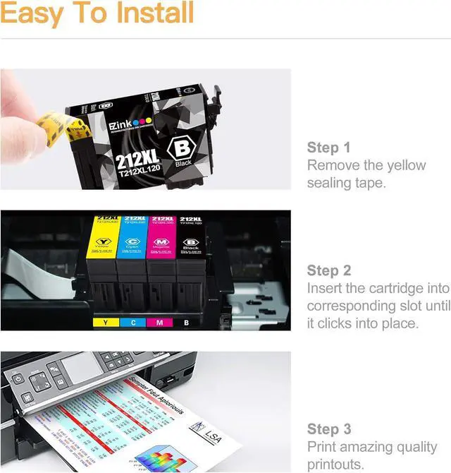 Alt view image 4 of 6 - E-Z Ink (TM Remanufactured 212XL Ink Cartridge Replacement  212 Ink 212 XL T212 to use with Workforce WF-2830 WF-2850 Expression Home XP-4100 XP-4105 Printer New Upgraded Chips (2 Black)