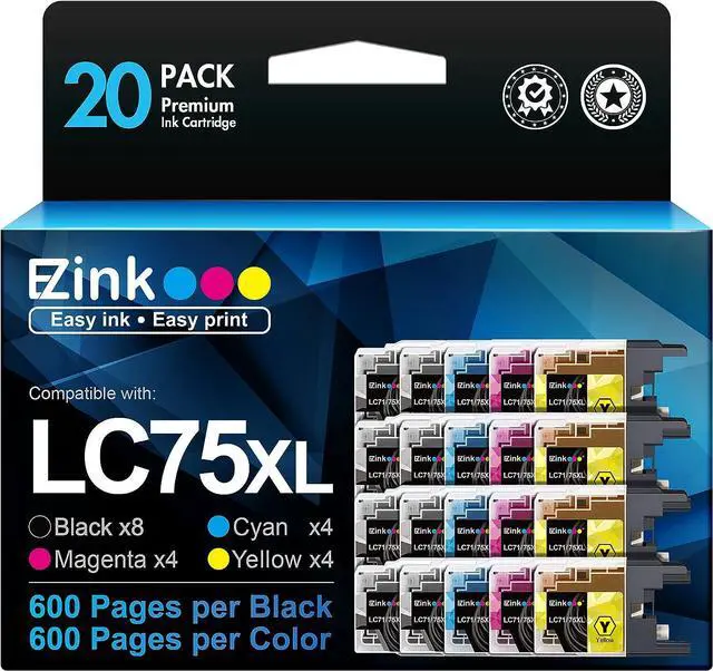 Main image of E-Z Ink (TM) LC71/75XL Compatible Ink Cartridge Replacement LC75 LC79 XL to Use with MFC-J430W MFC-J6510DW MFC-J6710DW MFC-J6910DW (8 Black, 4 Cyan, 4 Magenta, 4 Yellow) 20 Pack