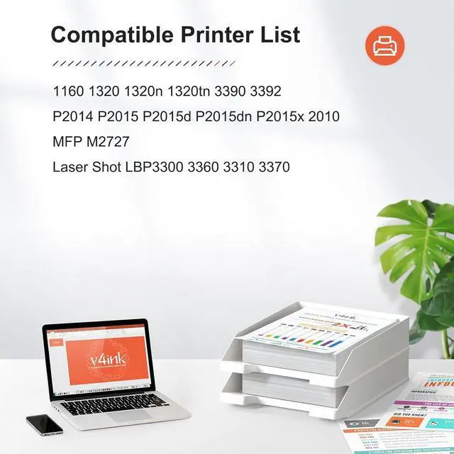 Alt view image 2 of 7 - v4ink High Yield Compatible 49X 53X Toner Cartridge Replacement for HP 49X Q5949X 53X Q7553X for use in HP P2015dn P2015 P2015d 1320 1320n 3390 3392 M2727nf P2014 P2010 Printer (Black,2 Packs)