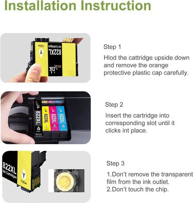 Alt view image 4 of 6 - 822XL Ink Cartridges Remanufactured Replacement  822 822 XL T822 Ink Cartridges for Workforce Pro WF-4833 WF-3820 WF-4820 WF-4830 WF-4834 Printer (Black Cyan Magenta Yellow)