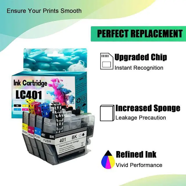 Alt view image 5 of 7 - HOBLER Replacement LC401 Ink Cartridge Compatible for Brother LC401 LC401XL Ink Cartridges Work for MFC-J1010DW MFC-J1012DW MFC-J1170DW Printers Combo Pack