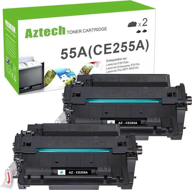 Main image of Ennovor Aztech Compatible Toner Cartridge Replacement for HP 55A CE255A 55X CE255X P3015 P3015dn P3015x Pro 500 MFP M521dn M521dw M521 M525 Printer Ink (Black, 2-Pack)