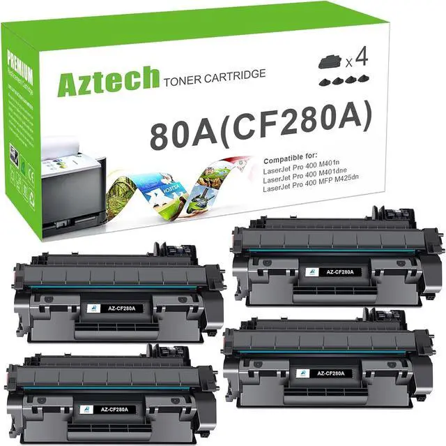 Main image of Ennovor Aztech Compatible Toner Cartridge Replacement for HP 80A CF280A 80X CF280X Pro 400 M401A M401D M401N M401DNE MFP M425DN (Black, 4-Pack)