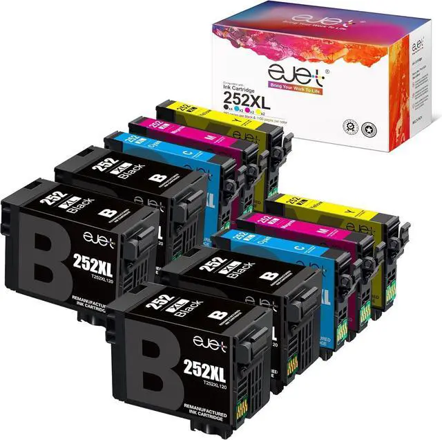 Main image of ejet Remanufactured 252XL Ink Cartridges Combo Pack 252 Ink Cartridges for Epson Printer Workforce WF-7110 WF-7720 WF-7710 WF-3620 WF-3640 High Yield (4 Large Black, 2 Cyan, 2 Magenta, 2 Yellow)