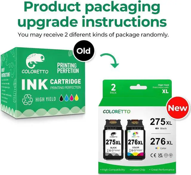 Alt view image 2 of 6 - COLORETTO 275 276 XL Pg-275XL Cl-276XL Ink Cartridge Compatible with Canon Pixma TR4700 TR4720 TR4722 TR4725 TS3520 TS3522 Printer 1 Black 1 Tri-Color 2-Pack