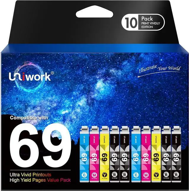 Main image of Uniwork Remanufactured 69 Printer Ink Cartridges Replacement for Epson 69 T069 for Stylus C120 CX5000 CX6000 CX8400 CX9400 NX215 NX305 NX400 NX410 NX415 NX515 Workforce 1100 30 310 615 Printer 10 Pack