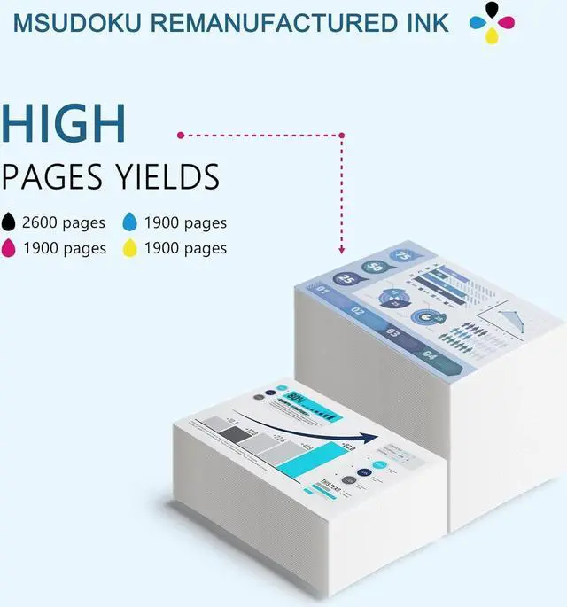 Alt view image 3 of 7 - Msudoku 802Xl Ink Cartridges Remanufactured 5 Pack Replacement  802 802Xl Ink Cartridges Combo Pack T802XL T802 Use with Workforce Pro F-4730 WF-4740 WF-4734, EC-4020 EC-4030 Printers