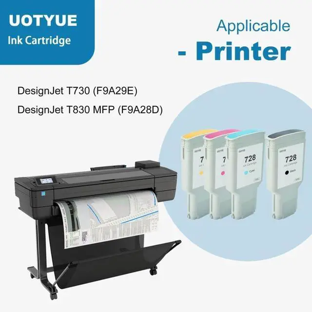 Alt view image 2 of 6 - Ennovor 728 Ink Cartridges 4-Pack (300-ml Matte Black / 130-ml Cyan/Magenta/Yellow) Replacement for HP 728 Ink Work with T830 MFP & T730 Large Format Plotter Printer