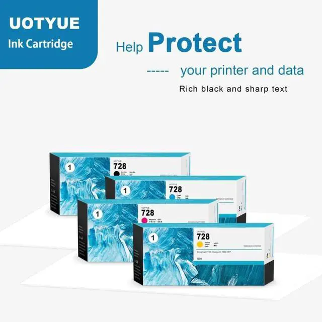 Alt view image 4 of 6 - Ennovor 728 Ink Cartridges 4-Pack (300-ml Matte Black / 130-ml Cyan/Magenta/Yellow) Replacement for HP 728 Ink Work with T830 MFP & T730 Large Format Plotter Printer