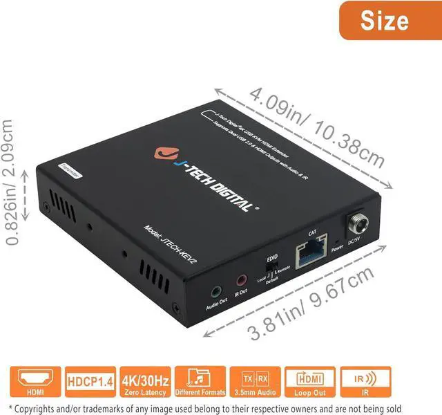 Alt view image 2 of 6 - Digital 4K USB KVM HDMI Extender Over Cat6/6a/7 Ethernet up to 328 FT (1080P), Supports HDMI 1.4 HDCP 1.4, 2 x USB 2.0, Near Zero Latency