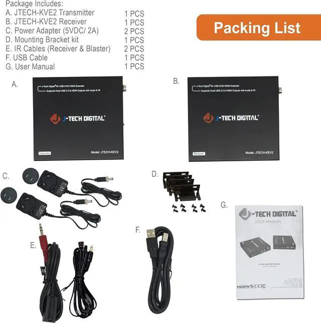 Alt view image 6 of 6 - Digital 4K USB KVM HDMI Extender Over Cat6/6a/7 Ethernet up to 328 FT (1080P), Supports HDMI 1.4 HDCP 1.4, 2 x USB 2.0, Near Zero Latency