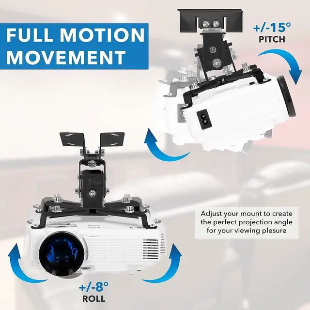 Alt view image 5 of 7 - Mount-It! Projector Ceiling Mount and Wall Mount with Adjustable Arm, Universal Projector Mount for LCD/DLP Projectors, Flush Mount Option, Built-in Cable Management, 40lb Capacity, Black