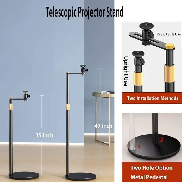 Alt view image 3 of 7 - Projector Stand, 360° Swivel, Sofa Against Wall Hidden Stand, Height Adjustable, Mini Ceiling Wall Mount Projector Mount Bracket, Compatible with Home Office Video Vlog DVR Camera