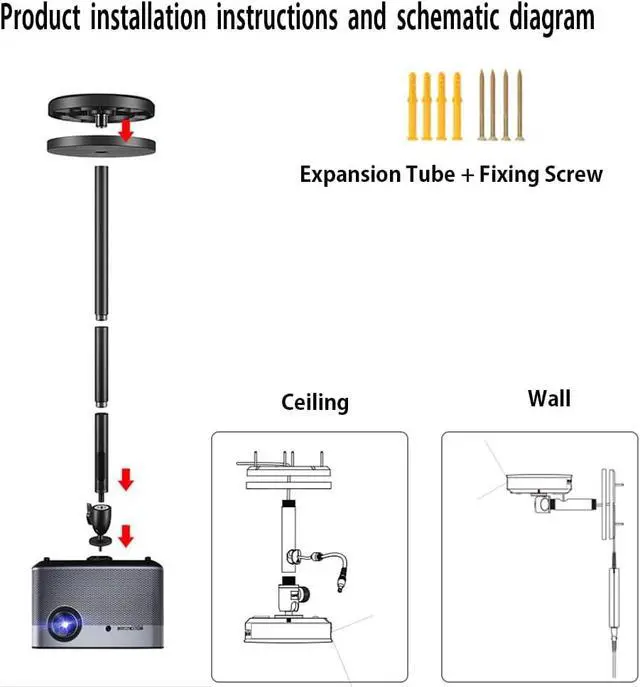 Alt view image 2 of 6 - Universal Projector Mount - Ceiling, Wall, or Stand - 360 Rotatable, 4 Height Adjustments, 5kg Load Capacity