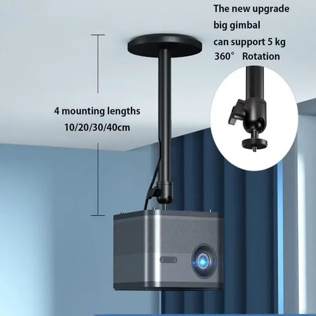 Alt view image 4 of 6 - Universal Projector Mount - Ceiling, Wall, or Stand - 360 Rotatable, 4 Height Adjustments, 5kg Load Capacity