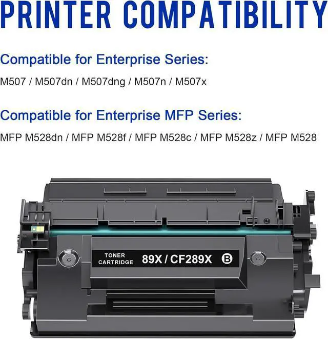 Alt view image 3 of 7 - Ennovor CF289X 89X 89A Black Toner Cartridge (with Chip) Compatible Replacement for HP 89X CF289X 89A CF289A for Enterprise M507n M507dn M507x M507dng MFP M528dn M528f M528c M528z M507 M528 Printer