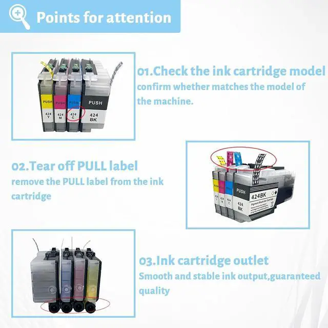 Alt view image 5 of 7 - Ink Cartridge for Brother LC424 LC424BK LC424C LC424M LC424Y High Yield,Compatible J1200DW Printer 750 Pages Black,750 Pages Color Combo Pack