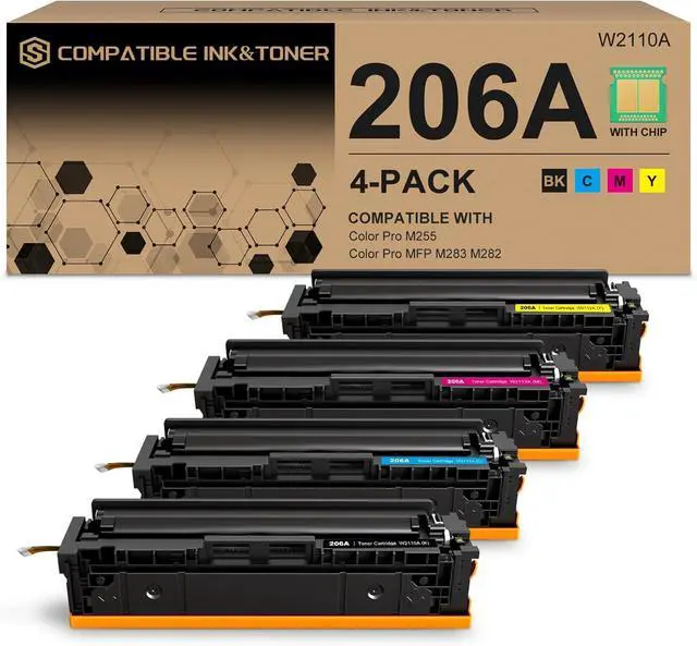 Main image of Ennovor 206A Toner Cartridges 4 Pack (with Chip) Works with HP Color Pro MFP M283fdw M283cdw, Pro M255dw M255nw, MFP M282nw M283 M282 M255 Printer | W2110A W2111A W2112A W2113A 206X W2110X
