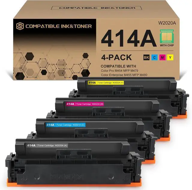 Main image of 414A Toner Cartridges 4 Pack (with Chip) Works with Color Pro MFP M479fdw M479fdn M454dw M454dn M479dw M455dn M479 M454, Enterprise Laser Jet M455dn M480f Printer | W2020A W2021A W2022A W2023A 414X