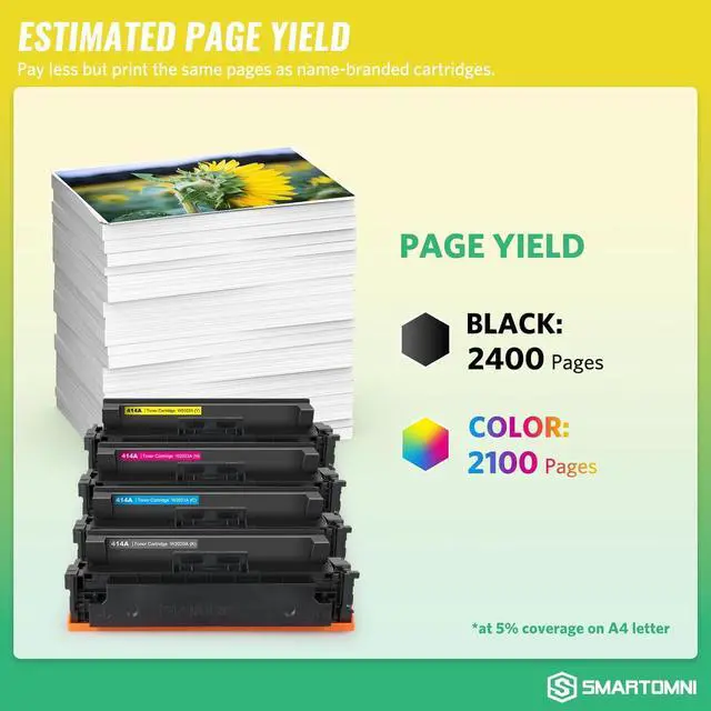 Alt view image 5 of 7 - 414A Toner Cartridges 4 Pack (with Chip) Works with Color Pro MFP M479fdw M479fdn M454dw M454dn M479dw M455dn M479 M454, Enterprise Laser Jet M455dn M480f Printer | W2020A W2021A W2022A W2023A 414X