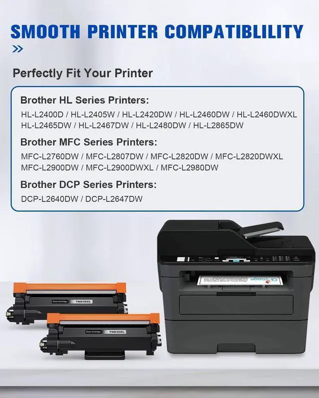 Alt view image 2 of 7 - Ennovor TN830XL Black Toner Cartridge Replacement for Brother TN830 XL TN-830XL Toner Cartridge Work for Brother DCP-L2640DW HL-L2400D HL-L2405W HL-L2480DW HL-L2460DW MFC-L2820DW Printers (2-Black)