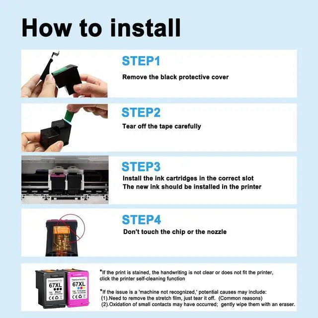 Alt view image 7 of 7 - 67XL Ink Cartridges Black/Color Combo Pack (2-Pack, Black/Color) Replacement for HP Ink 67 67xl Printer Ink for Deskjet 2700e 2755e 2755 2700 2752 4155e Envy 6000 6055e 6400 6455 Printer