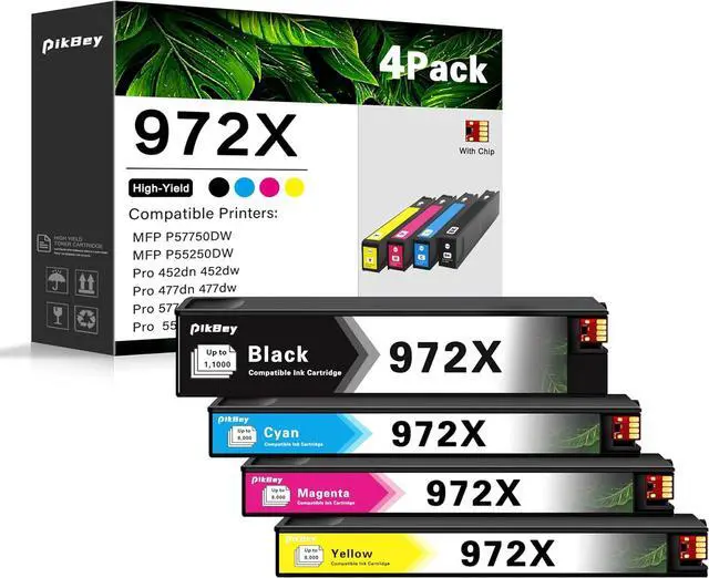 Main image of Ennovor 972X Ink Cartridges High Yield Set (4-Pack, Black/Cyan/Magenta/Yellow) -Compatible 972 972X Ink Cartridge Replacement for HP Pagewide MFP P57750DW Pro 452dn 452dw 552dw 477dw 577dw Printer