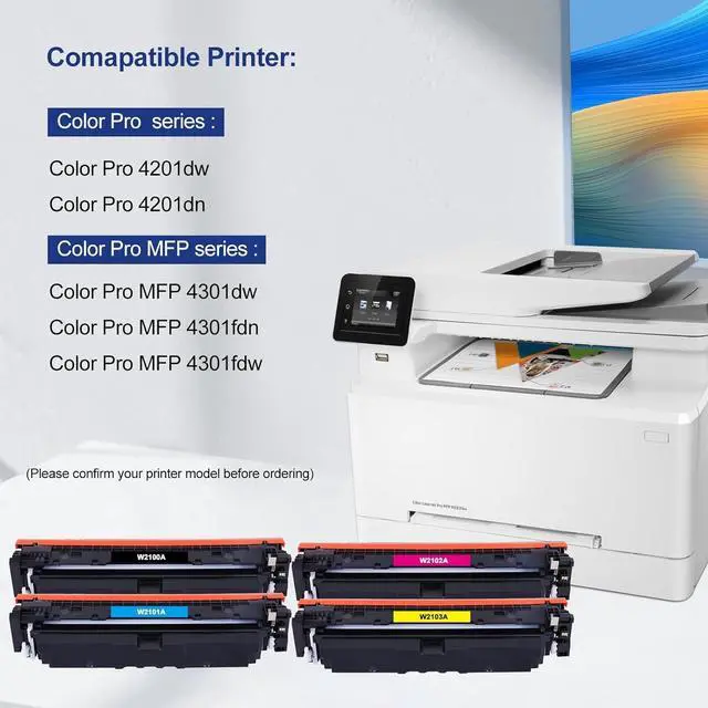 Alt view image 2 of 6 - Ennovor 210A Toner Cartridges (with Chip) Compatible Replacement for HP 210A Toner Cartridges 4 Pack (W2100A W2101A W2102A W2103A) 210X Works with MFP Pro 4301fdw Toner 4301fdn 4201dn 4201dw Printer