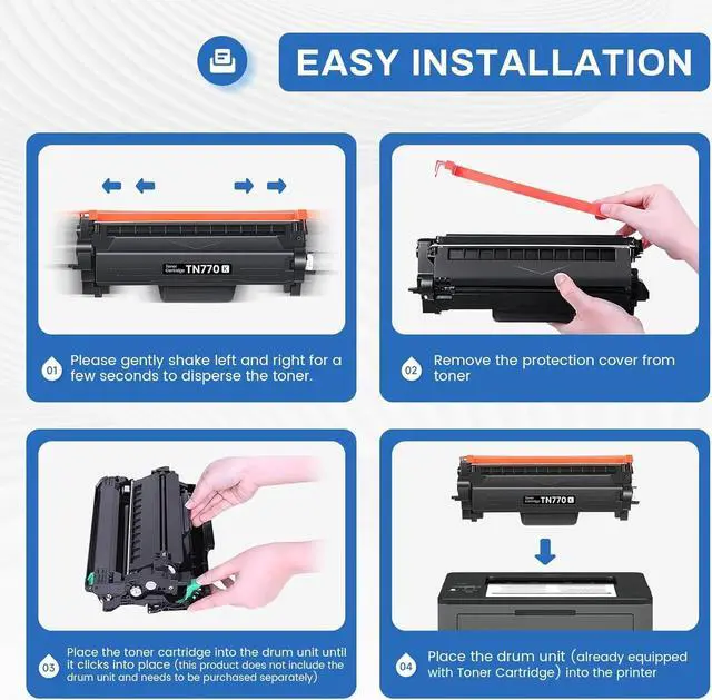 Alt view image 5 of 6 - Ennovor TN770 TN-770 TN 770 Toner Cartridge Compatible TN770 TN-770 Super High Yield Black Toner Replacement for Brother TN 770 TN-770 MFC-L2750DW HL-L2370DW HL-L2395DW Printer Toner (2-Pack).