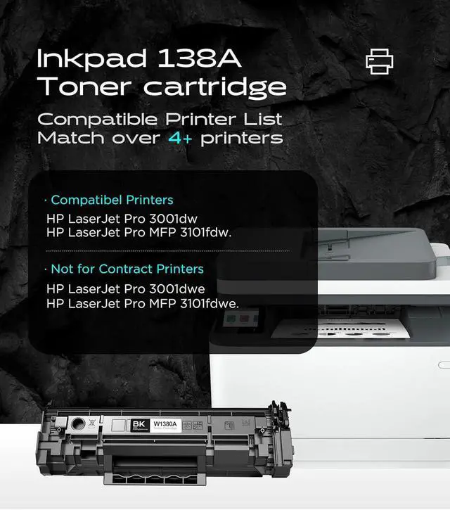 Alt view image 2 of 7 - Ennovor 138A 138X Toner Cartridge Black [with Chip] (2 Pack) Compatible with HP 138A 138X W1380A W1380X High Yield Toner Cartridges for HP Laserjet Pro MFP 3001dw 3101fdw Printer