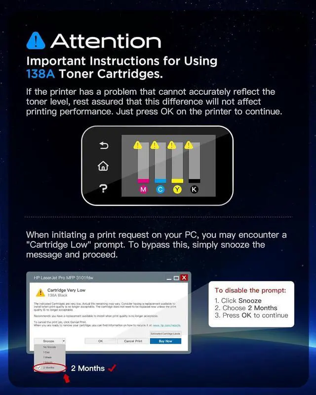 Alt view image 7 of 7 - Ennovor 138A 138X W1380A Toner Cartridge Replacement for HP 138 A for hp-138A for hp-138 138-A Compatible with HP Laserjet Pro 3001dw and Laserjet Pro MFP 3101fdw (2 Pack)