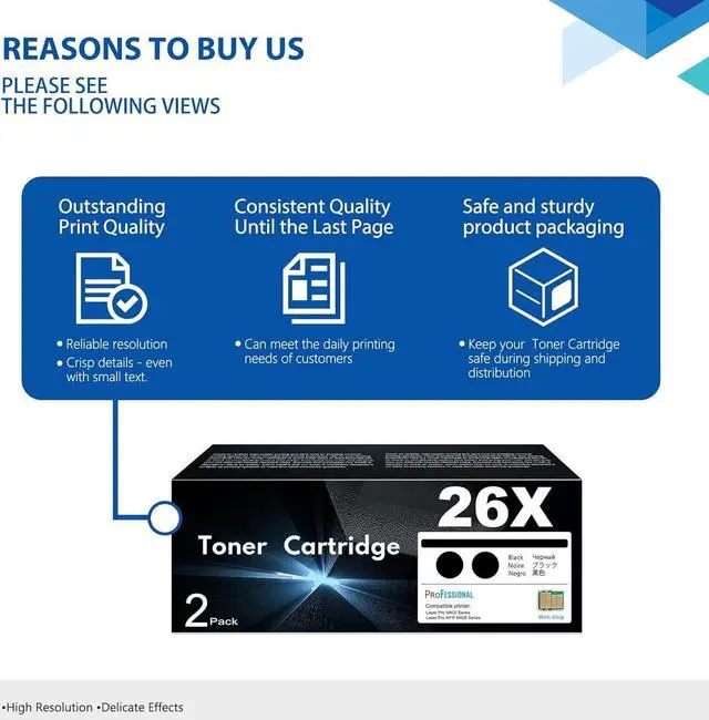Alt view image 6 of 7 - Ennovor 26X CF226X Black High-Yield Toner Cartridge with Chip Replacement for HP 26X CF226X Laser Pro M402d M402dw M402dne; Laser Pro MFP M426dw M426fdw M427dw Printer (Black, 2-Pack)