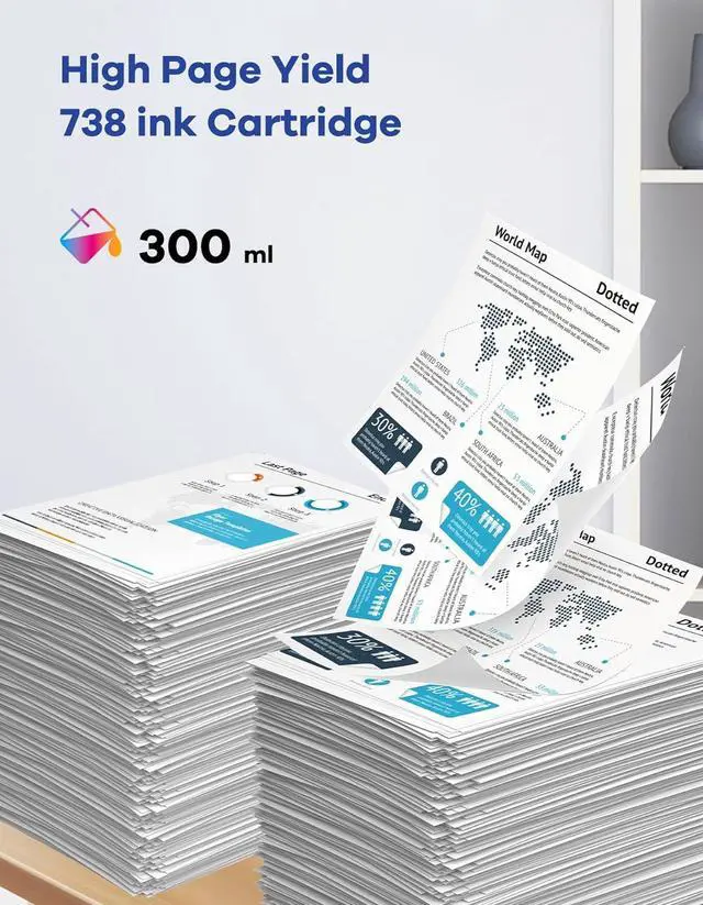 Alt view image 3 of 6 - 738 Ink Cartridge 300ml 4-Pack (Black Cyan Magenta Yellow) 498N8A 676M6A 676M7A 676M8A Replacement for HP 738 Ink Cartridge for DesignJet T850 T950 Printer Ink