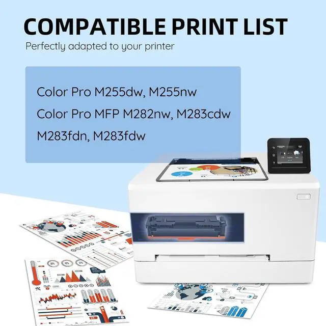 Alt view image 2 of 7 - 206A Toner Cartridges 4 Pack (with Chip) Replacement for HP 206A Toner Works with Color Laserjet Pro MFP M283fdw M283cdw M255dw, Pro MFP M282 M283 Series Printer | W2110A