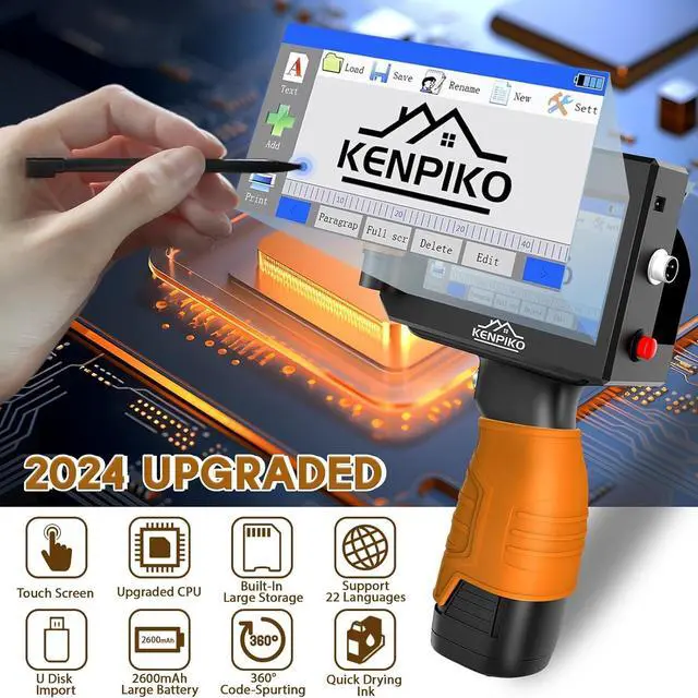Alt view image 2 of 6 - Handheld Inkjet Printer,2024 Upgraded Handheld Printer Gun with 42ml Quick-Drying Ink Cartridge, Printing Height Up to 0.5 Inch Imprint Machine with 4.3 Inch Touch Screen for Barcode, Logo