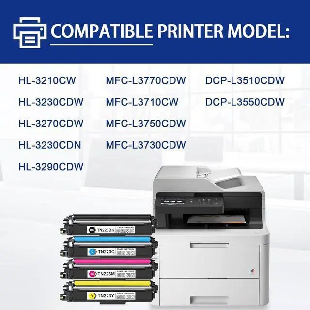 Alt view image 2 of 7 - Ennovor TN223 TN-223BK/C/M/Y Toner Cartridges 4 Pack Replacement for Brother TN-223 TN223BK/C/M/Y Toner HL-L3290CDW MFC-L3750CDW Printer Toner, TN2234PK (TN223BK, TN223C, TN223M, TN223Y)