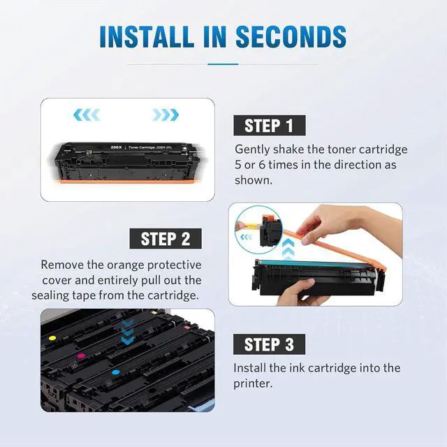 Alt view image 5 of 6 - 206X Toner Cartridge Set 4 Pack (with chip) Compatible Replacement for 206X HP Color Laserjet Pro M255dw M255nw MFP M283fdw M283fdn M283cdw M282nw M255 M283 Printer 206A W2110X W2111X W2112X W2113X